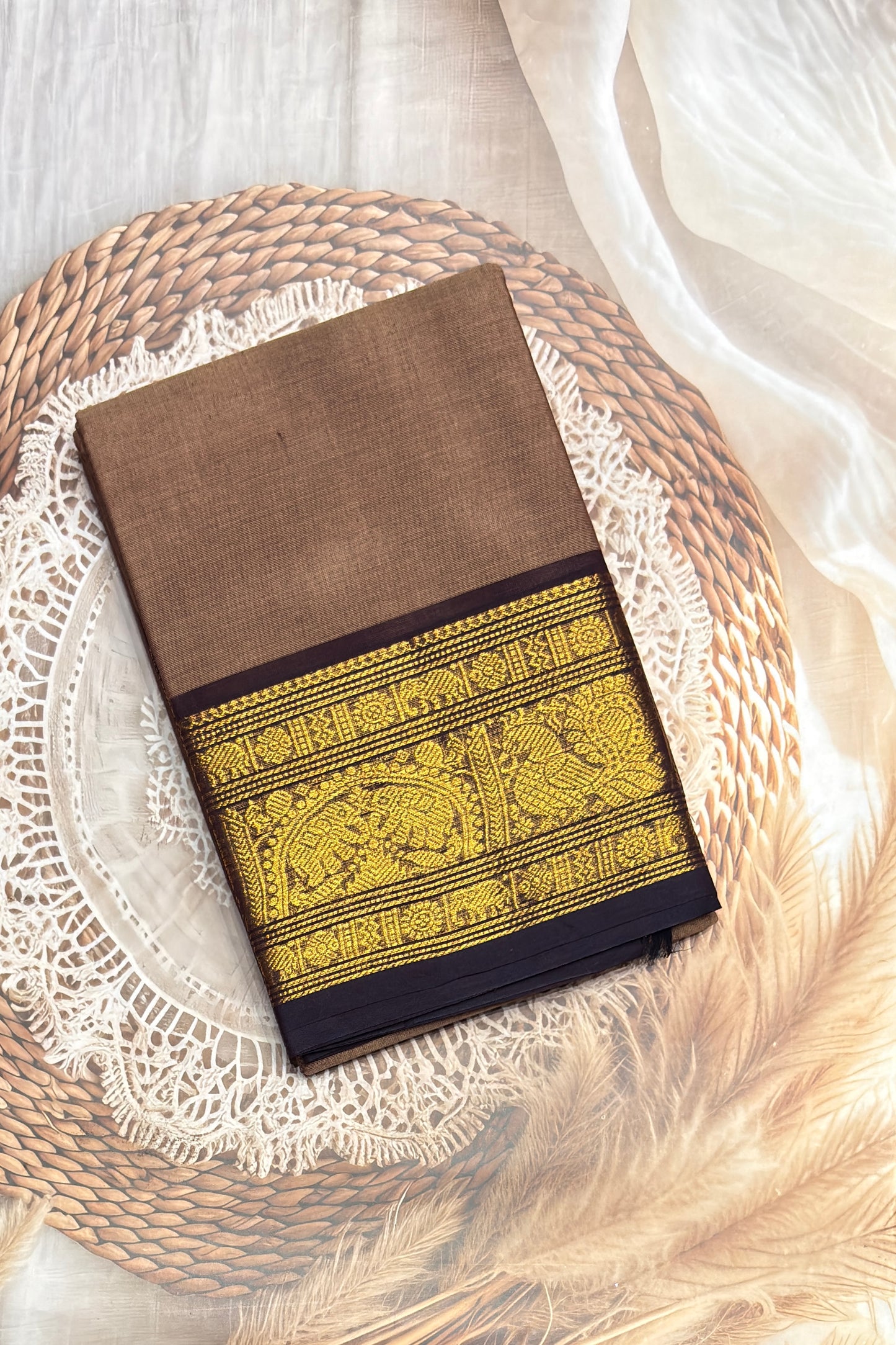 Meenakshi -Premium Kanchi Cotton Saree - Dark Gold | MCK120
