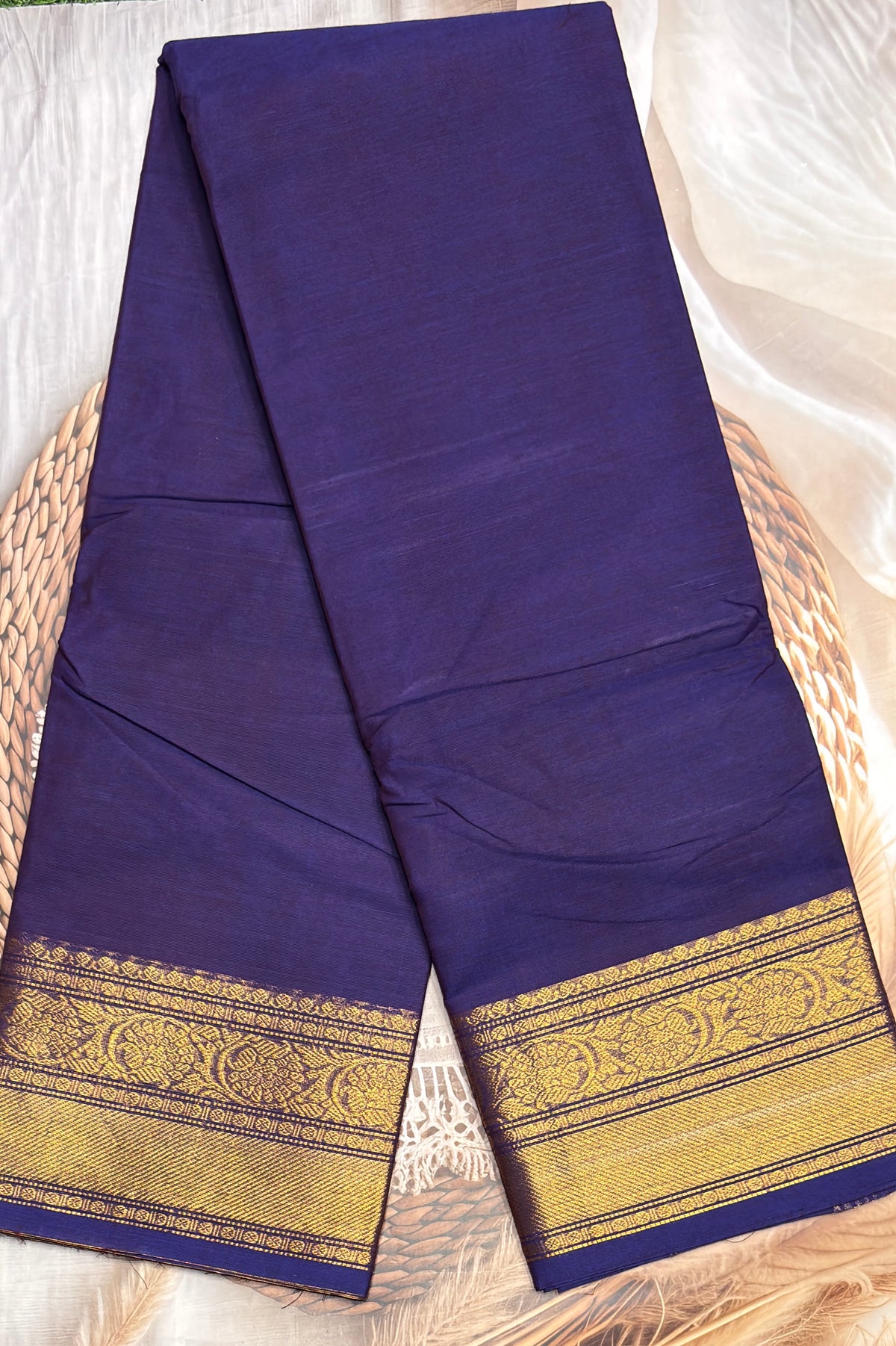 Kanchi Cotton Plain Saree | Violet | MBLE26
