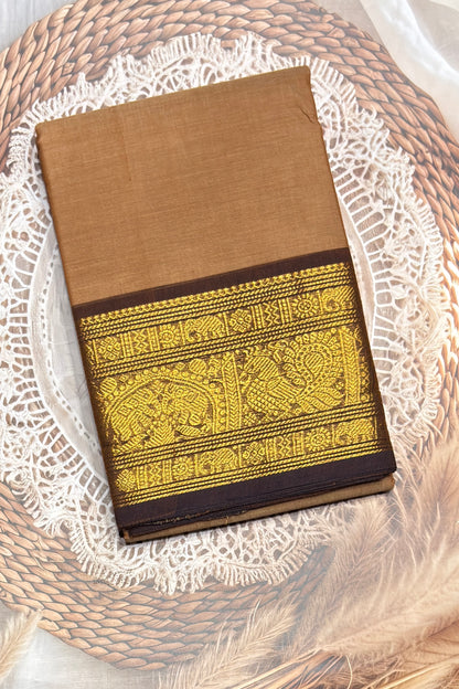 Meenakshi -Premium Kanchi Cotton Saree - Gold | MCK121