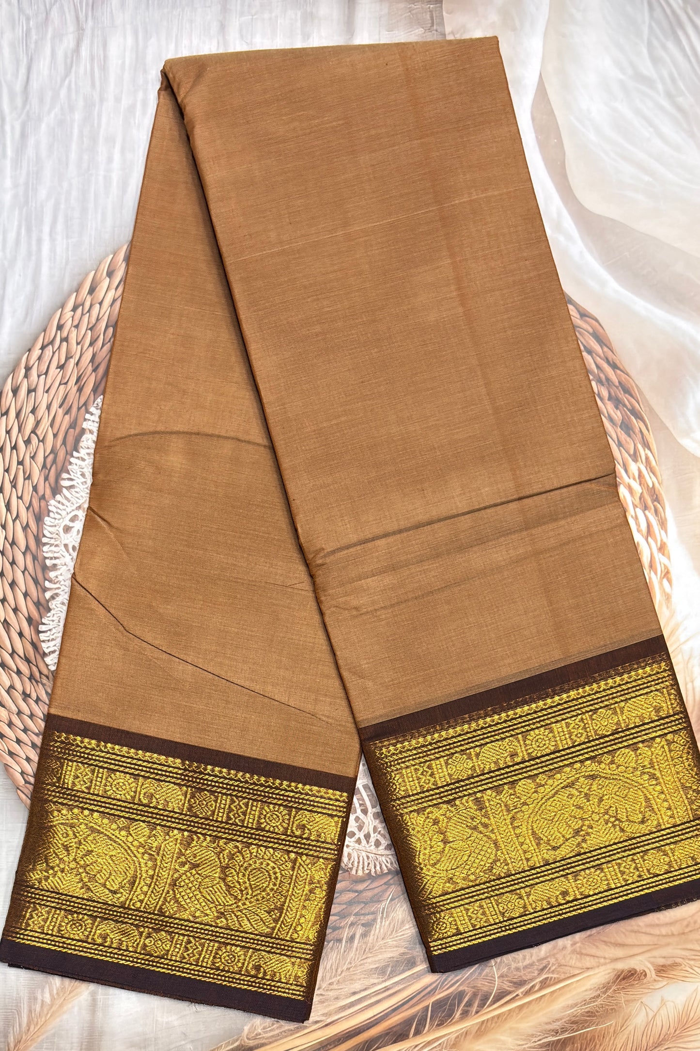 Meenakshi -Premium Kanchi Cotton Saree - Gold | MCK121