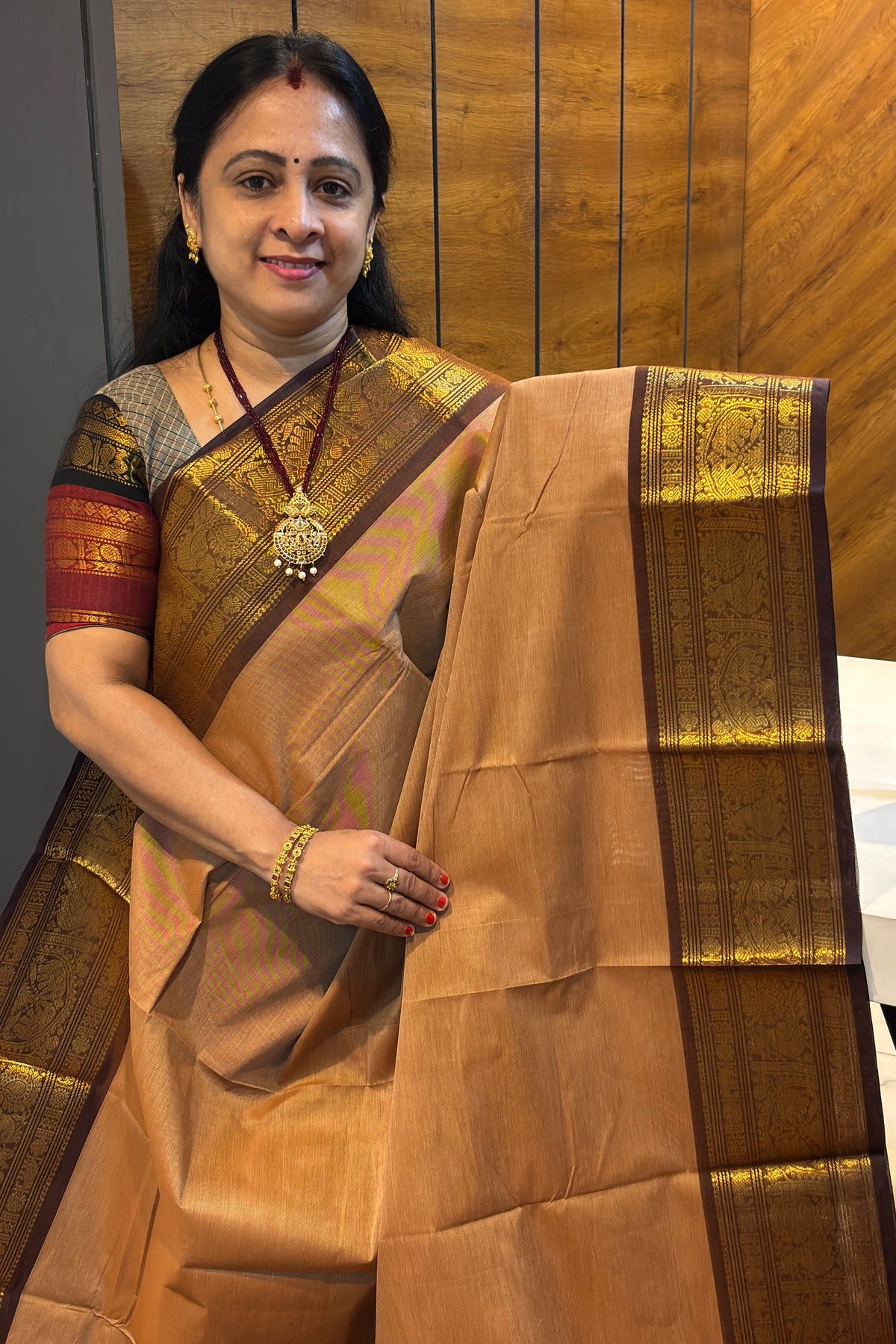 Meenakshi -Premium Kanchi Cotton Saree - Gold | MCK121