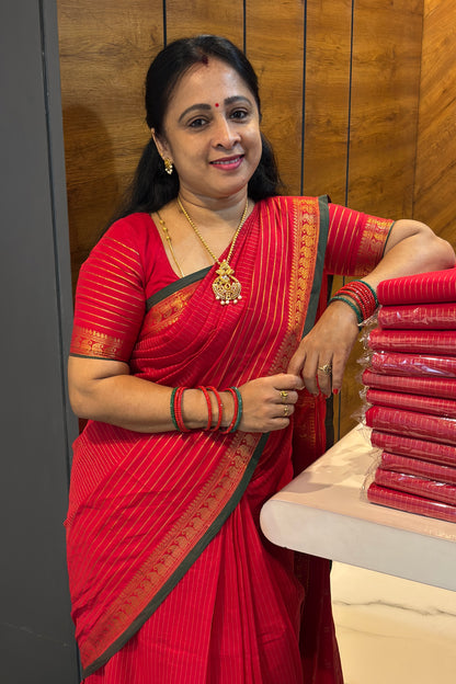 Meenakshi -Premium Kanchi Cotton Saree – Vaira Oosi | Red Green – MCK32