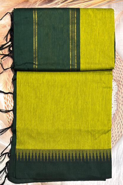 New Gen Kalyani Cotton Tower Border| Parrot Green with Green |KCSM06
