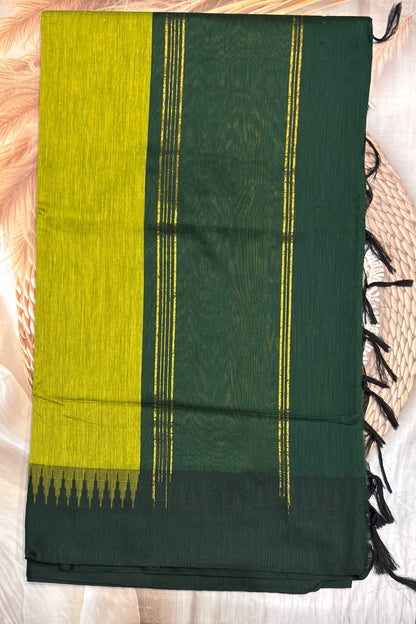 New Gen Kalyani Cotton Tower Border| Parrot Green with Green |KCSM06