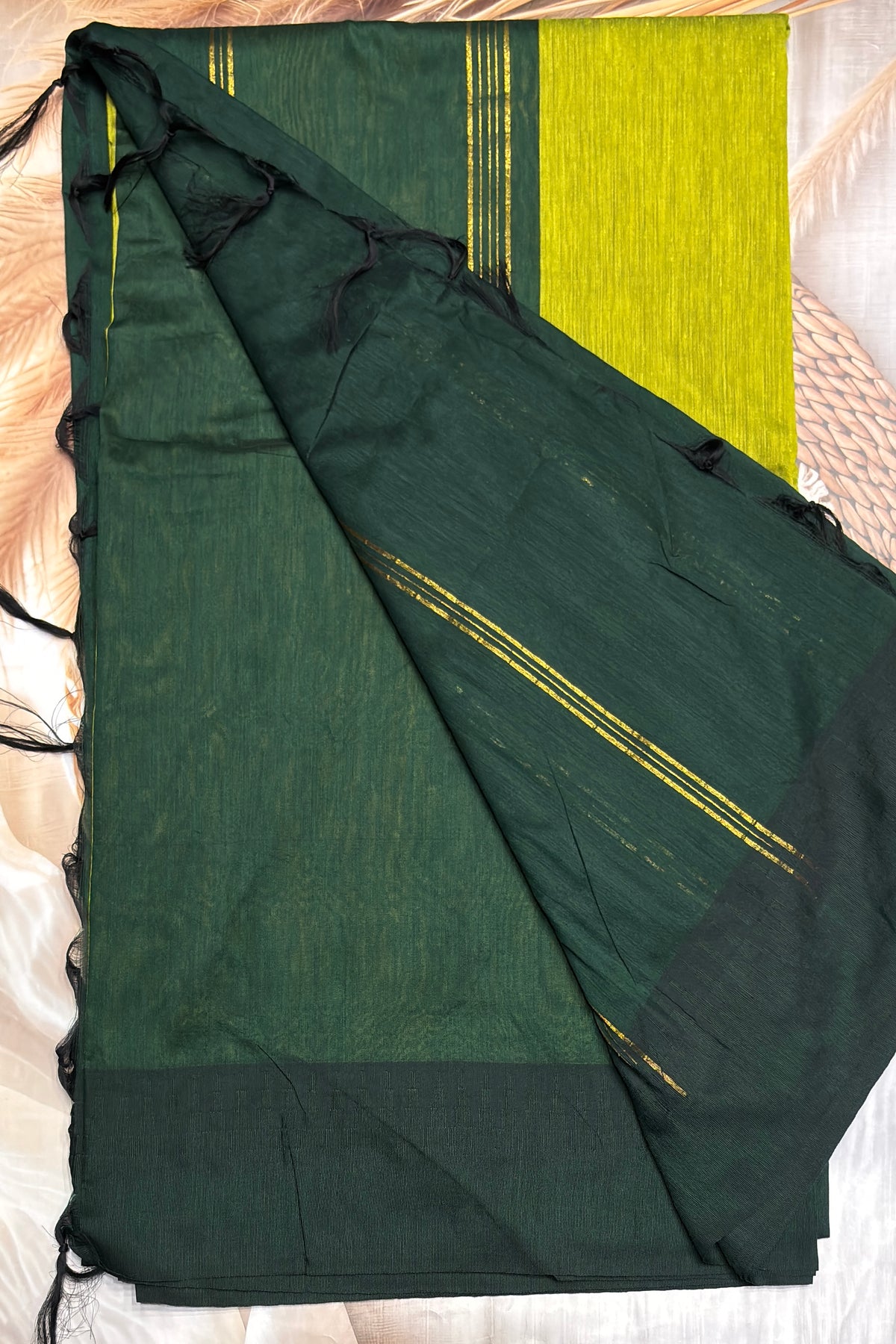 New Gen Kalyani Cotton Tower Border| Parrot Green with Green |KCSM06