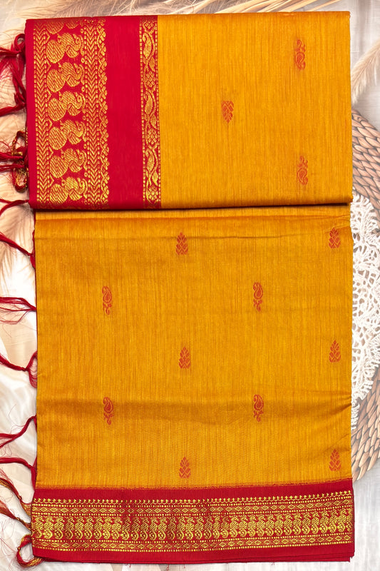 Kalyani Cotton Butta | Mustard Yellow with Red| KCBU32