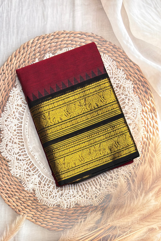 Meenakshi -Kanchi Cotton | Red With Black| MCK37