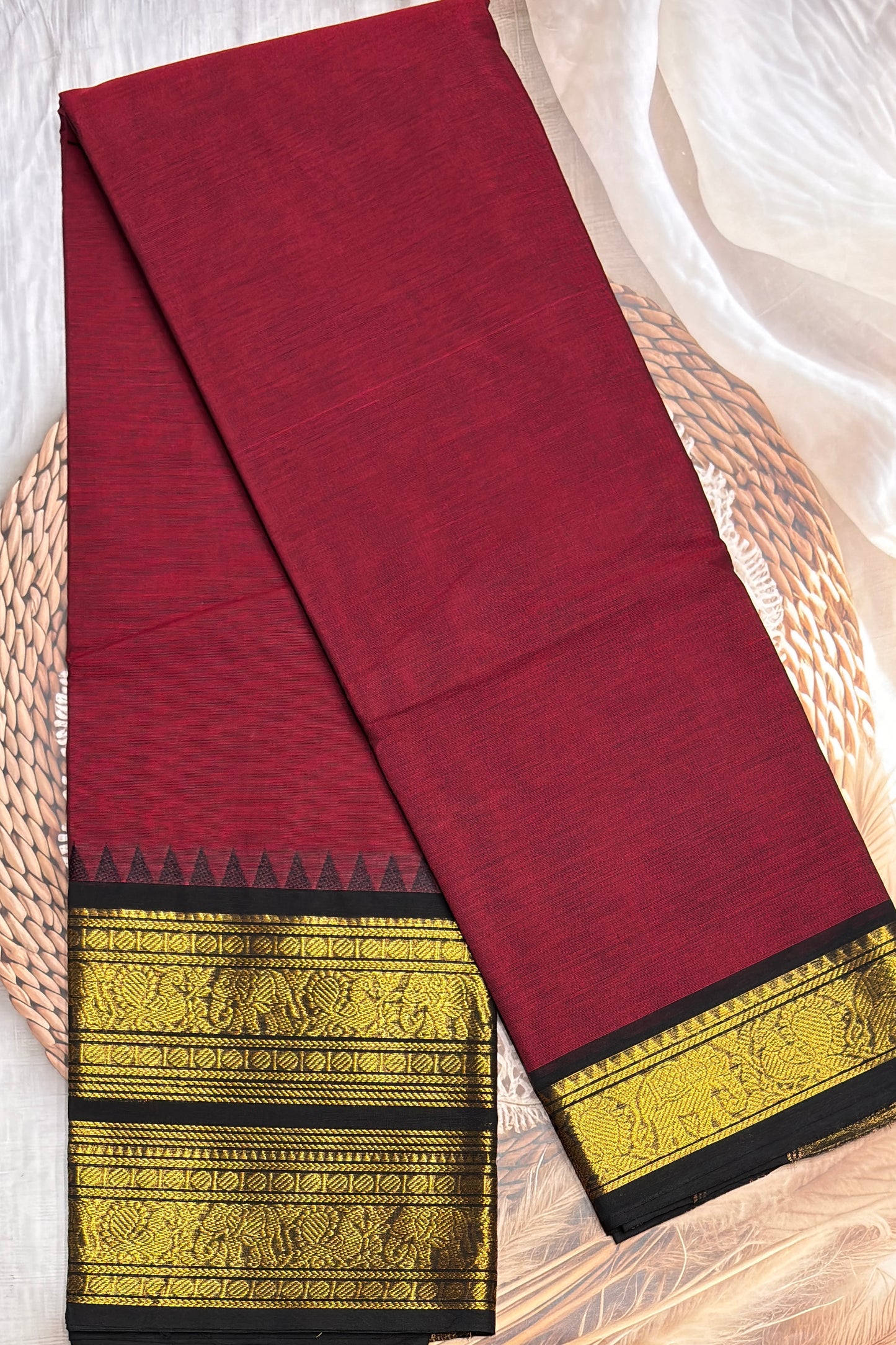 Meenakshi -Kanchi Cotton | Red With Black| MCK37