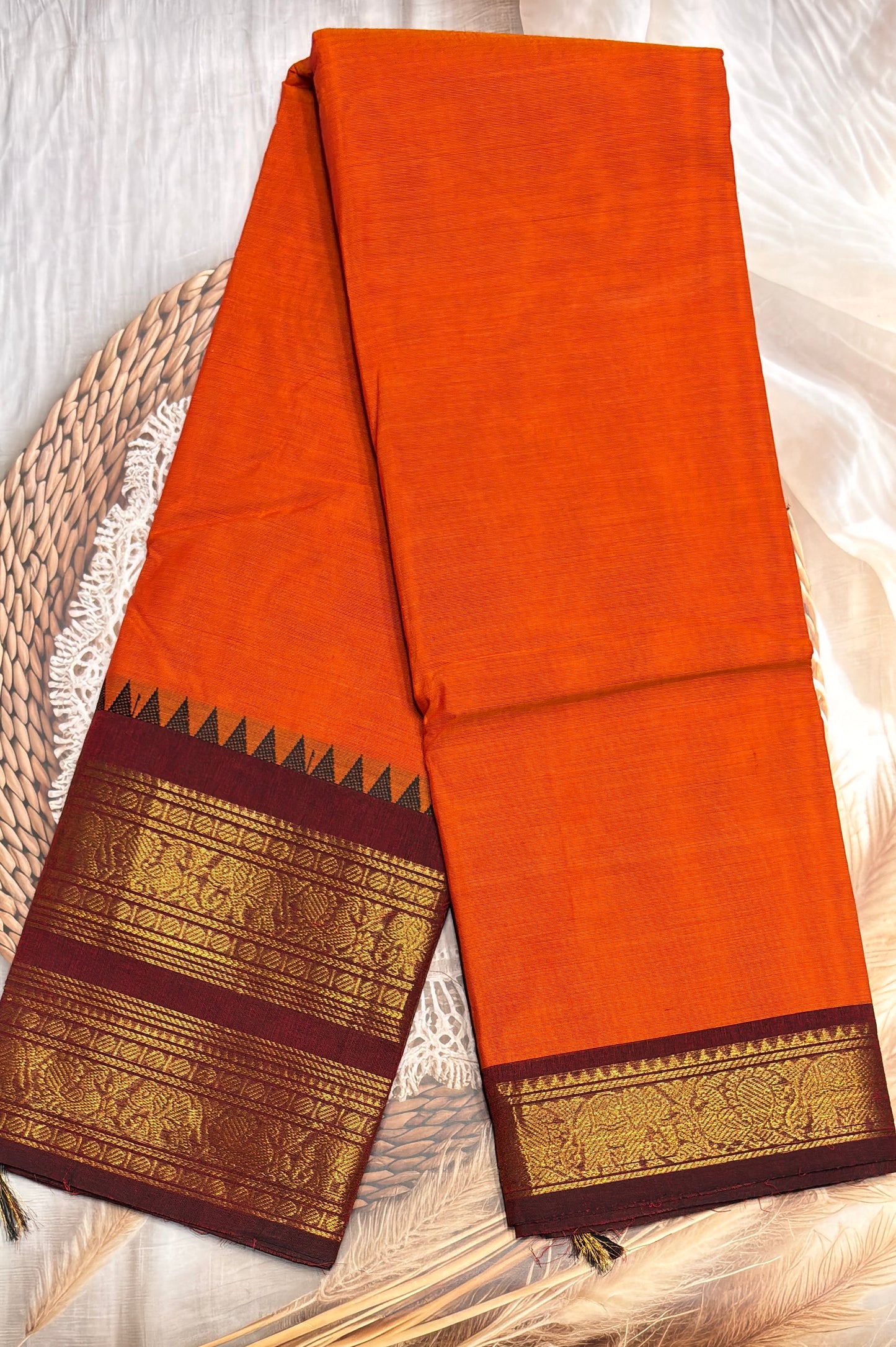 Meenakshi -Kanchi Cotton | Orange with Maroon | MCK36