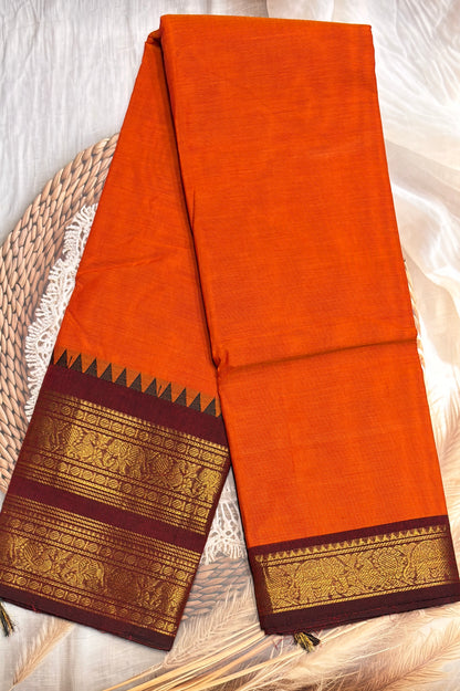 Meenakshi -Kanchi Cotton | Orange with Maroon | MCK36