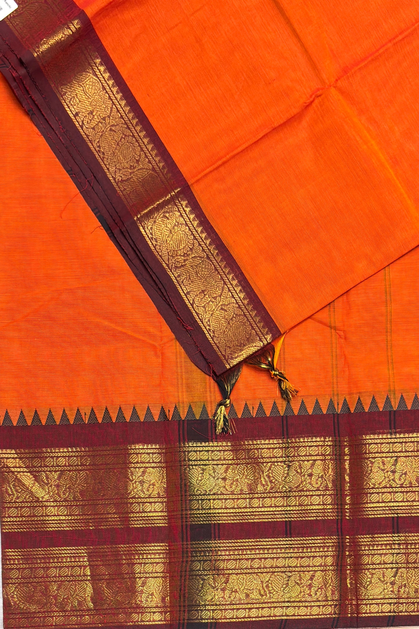 Meenakshi -Kanchi Cotton | Orange with Maroon | MCK36