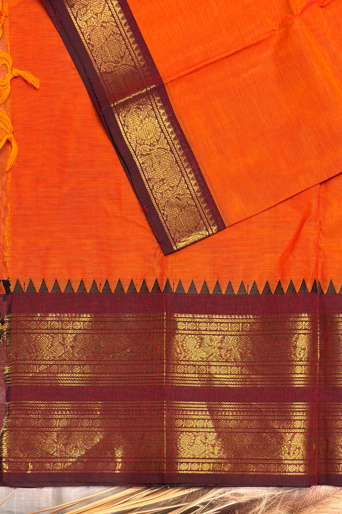 Meenakshi -Kanchi Cotton | Orange with Maroon | MCK36