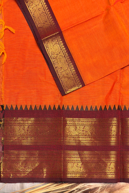 Meenakshi -Kanchi Cotton | Orange with Maroon | MCK36
