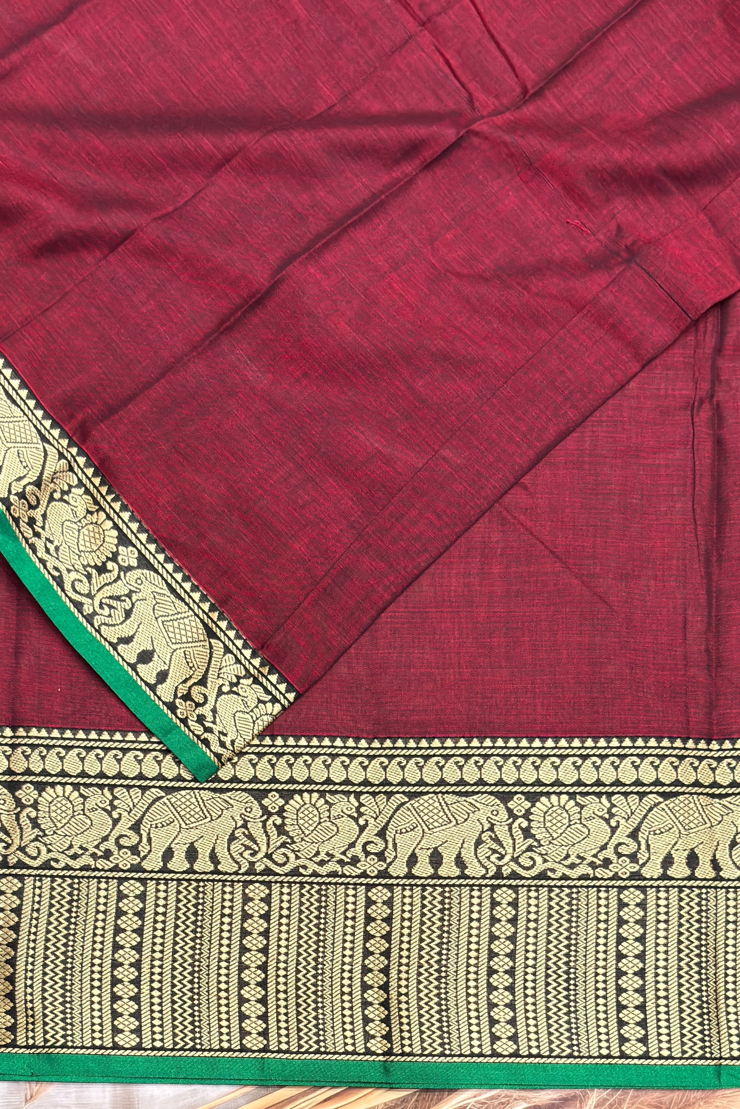 Narayanpet Cotton Saree – Elephant Thread Weave Border with Striped Pallu-MNC03-Maroon