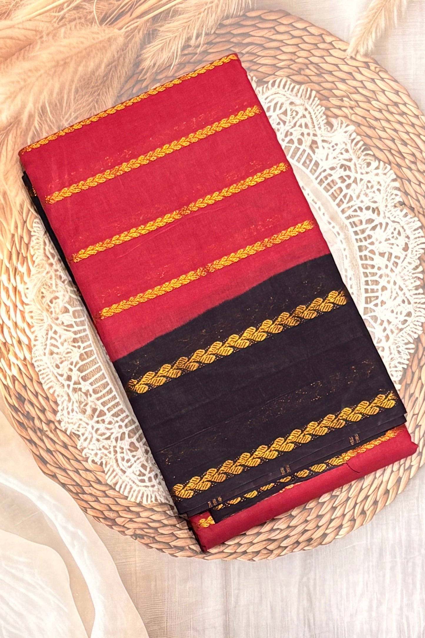 Premium Velthari Sungudi Cotton Saree  | Raspberry Pink with Dark Purple | SC27