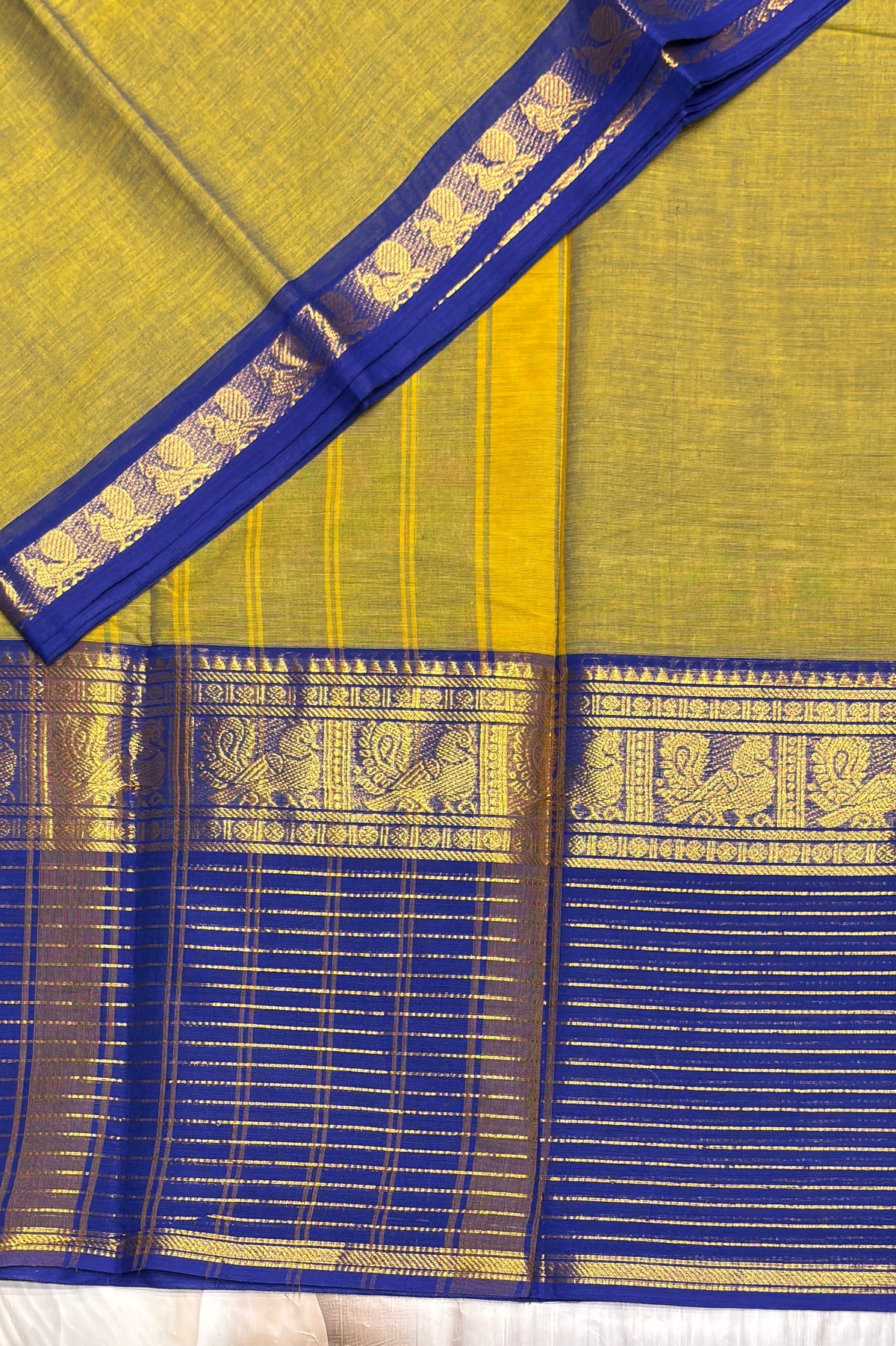 Meenakshi -Premium Kanchi Cotton Saree–Green with Royal Blue| MCK125
