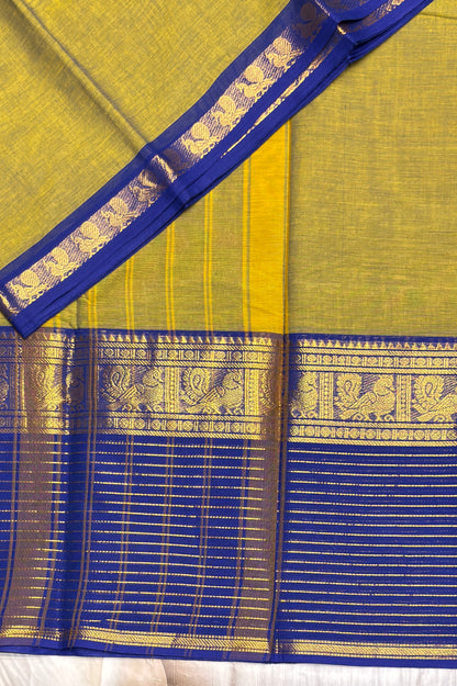 Meenakshi -Premium Kanchi Cotton Saree–Green with Royal Blue| MCK125