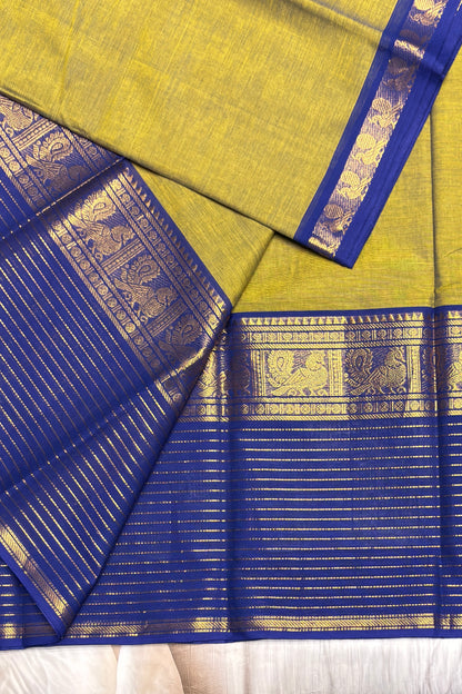 Meenakshi -Premium Kanchi Cotton Saree–Green with Royal Blue| MCK125