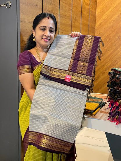 Kalyani Cotton Checks |  KCCH10 | Silver Grey WIth Purple