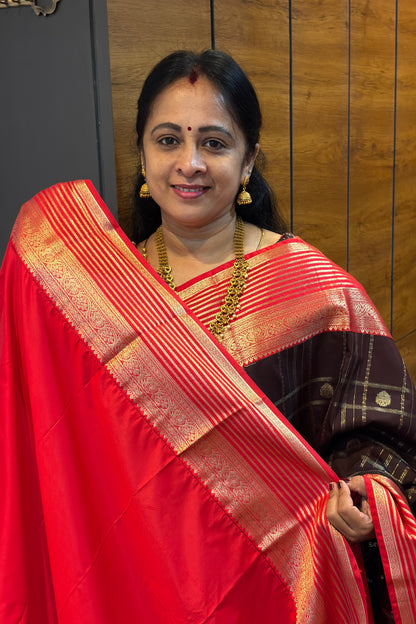 Kanchivaram Semi Silk | Coffee With Red | MBPS01