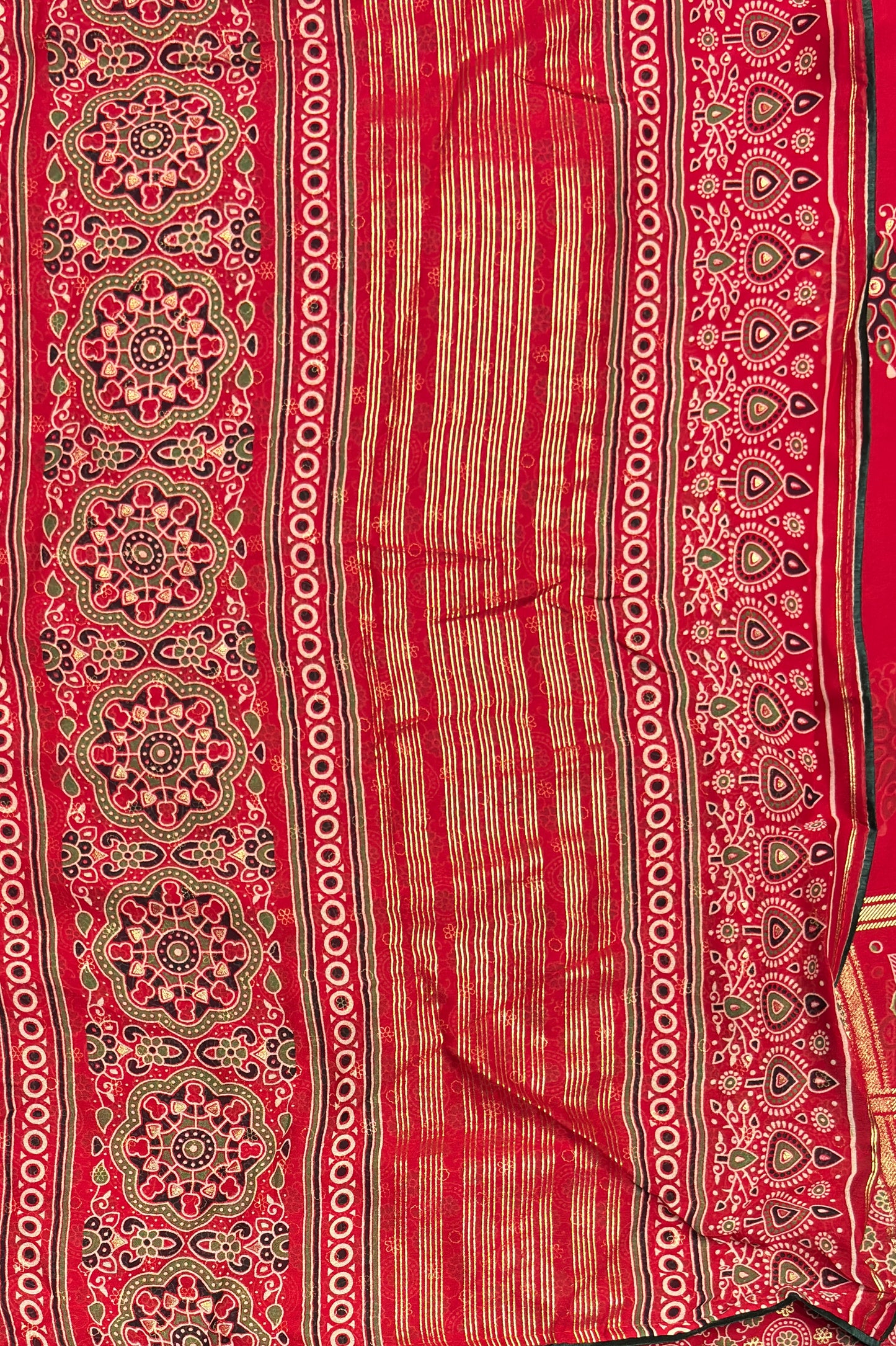 Premium Georgette Saree | Ajrak Foil | Red | MBPG12