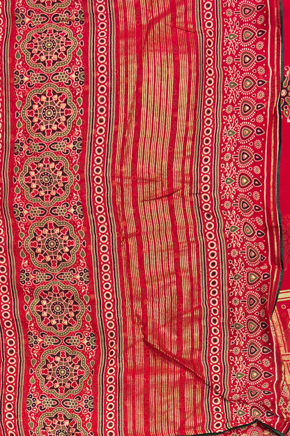 Premium Georgette Saree | Ajrak Foil | Red | MBPG12