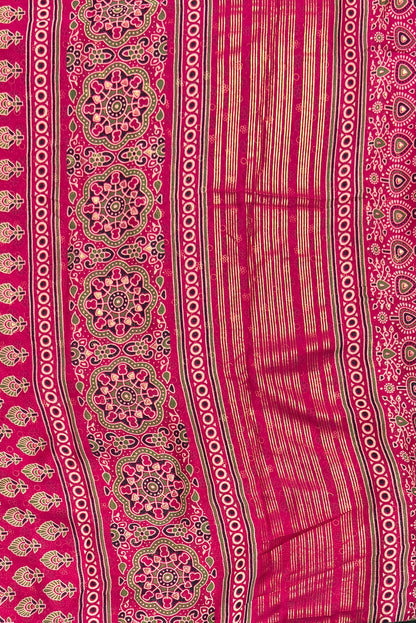 Premium Georgette Saree | Ajrak Foil | Rose | MBPG14