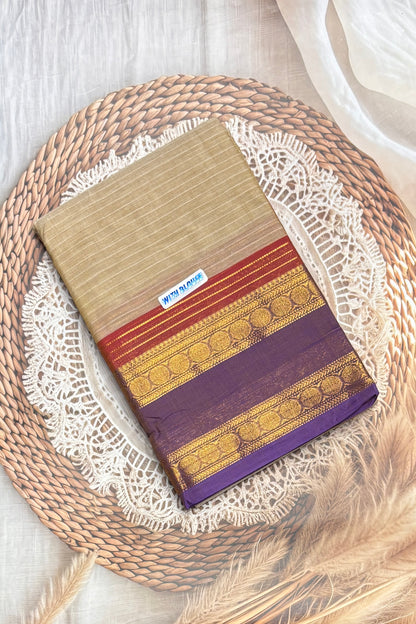 Meenakshi -Premium Kanchi Cotton Saree– Gold With Lavender | MCK58