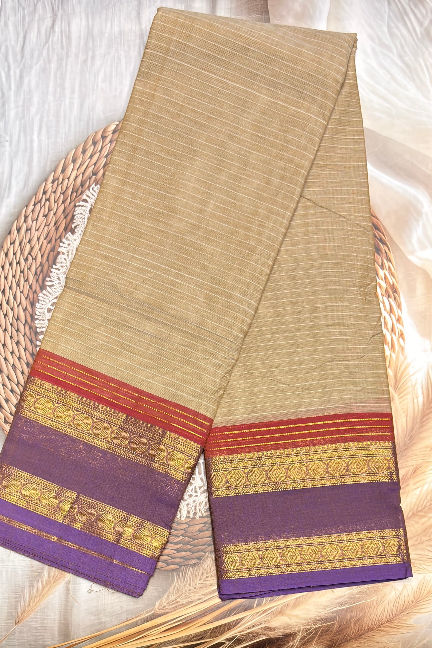 Meenakshi -Premium Kanchi Cotton Saree– Gold With Lavender | MCK58