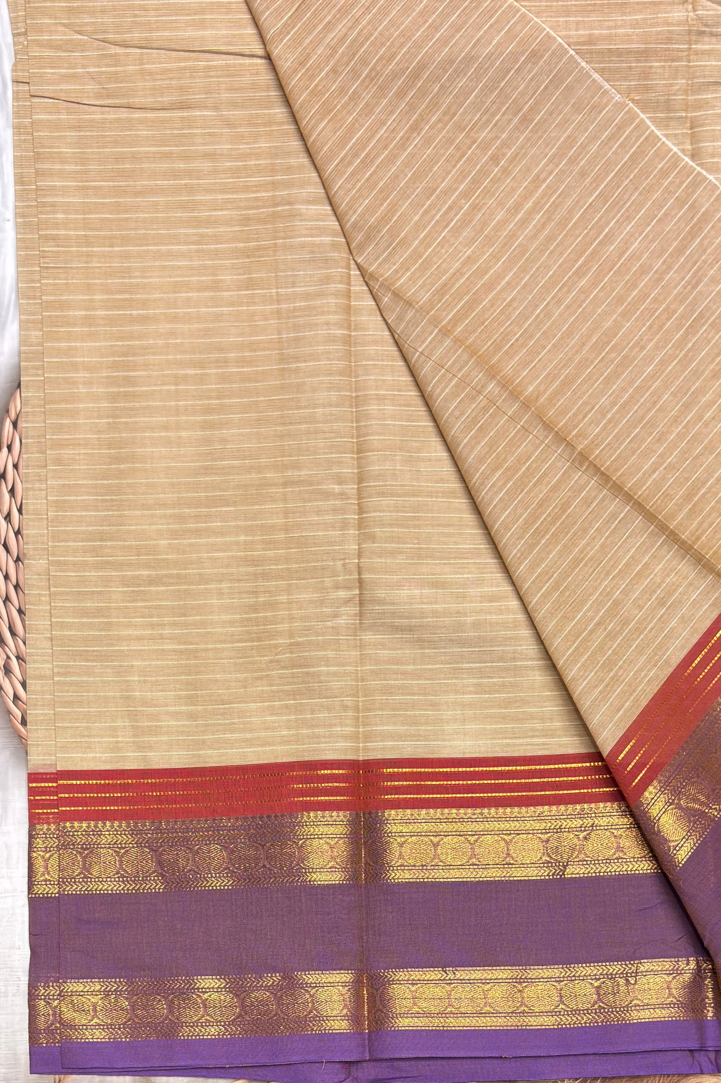 Meenakshi -Premium Kanchi Cotton Saree– Gold With Lavender | MCK58