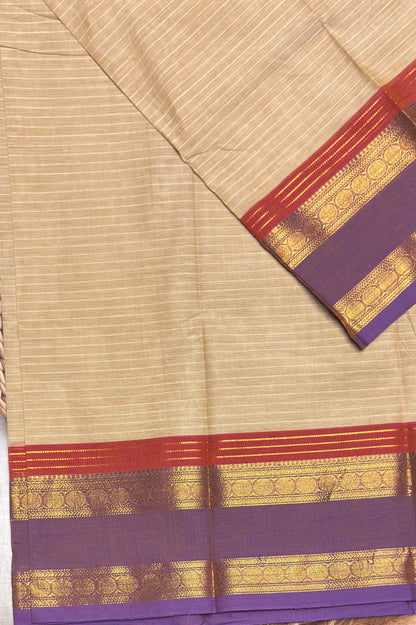 Meenakshi -Premium Kanchi Cotton Saree– Gold With Lavender | MCK58