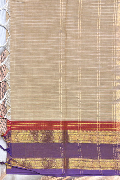 Meenakshi -Premium Kanchi Cotton Saree– Gold With Lavender | MCK58
