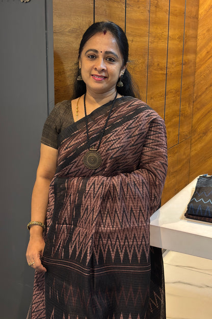 Jute Linen Saree | Onion | MBJL03
