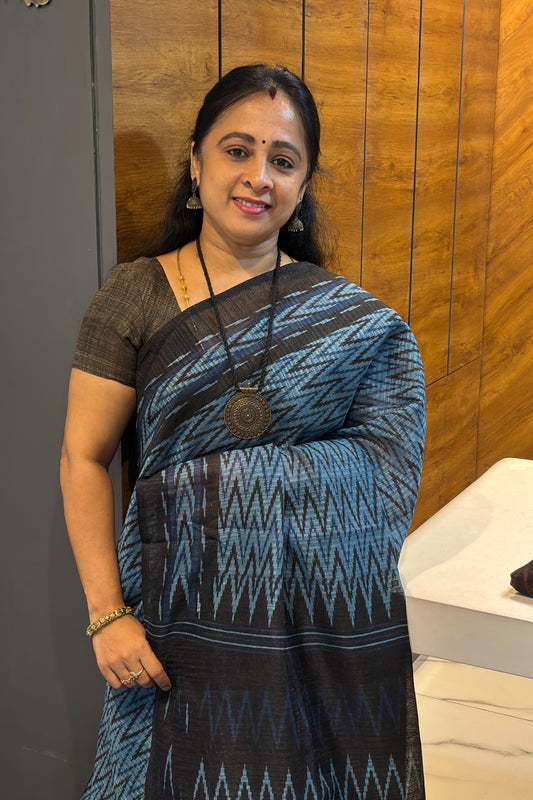 Jute Linen Saree | Blue| MBJL04