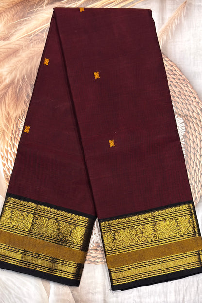 Meenakshi -Premium Kanchi Cotton Saree - Maroon with Mustard & Black| MCK123