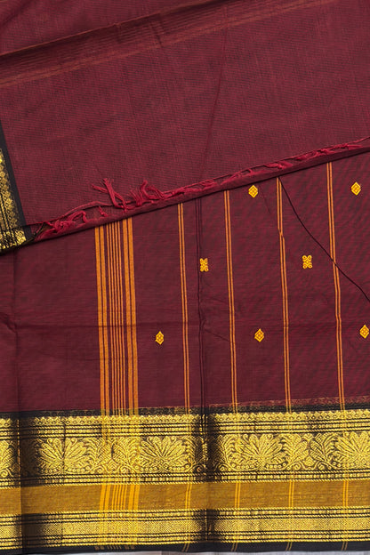 Meenakshi -Premium Kanchi Cotton Saree - Maroon with Mustard & Black| MCK123