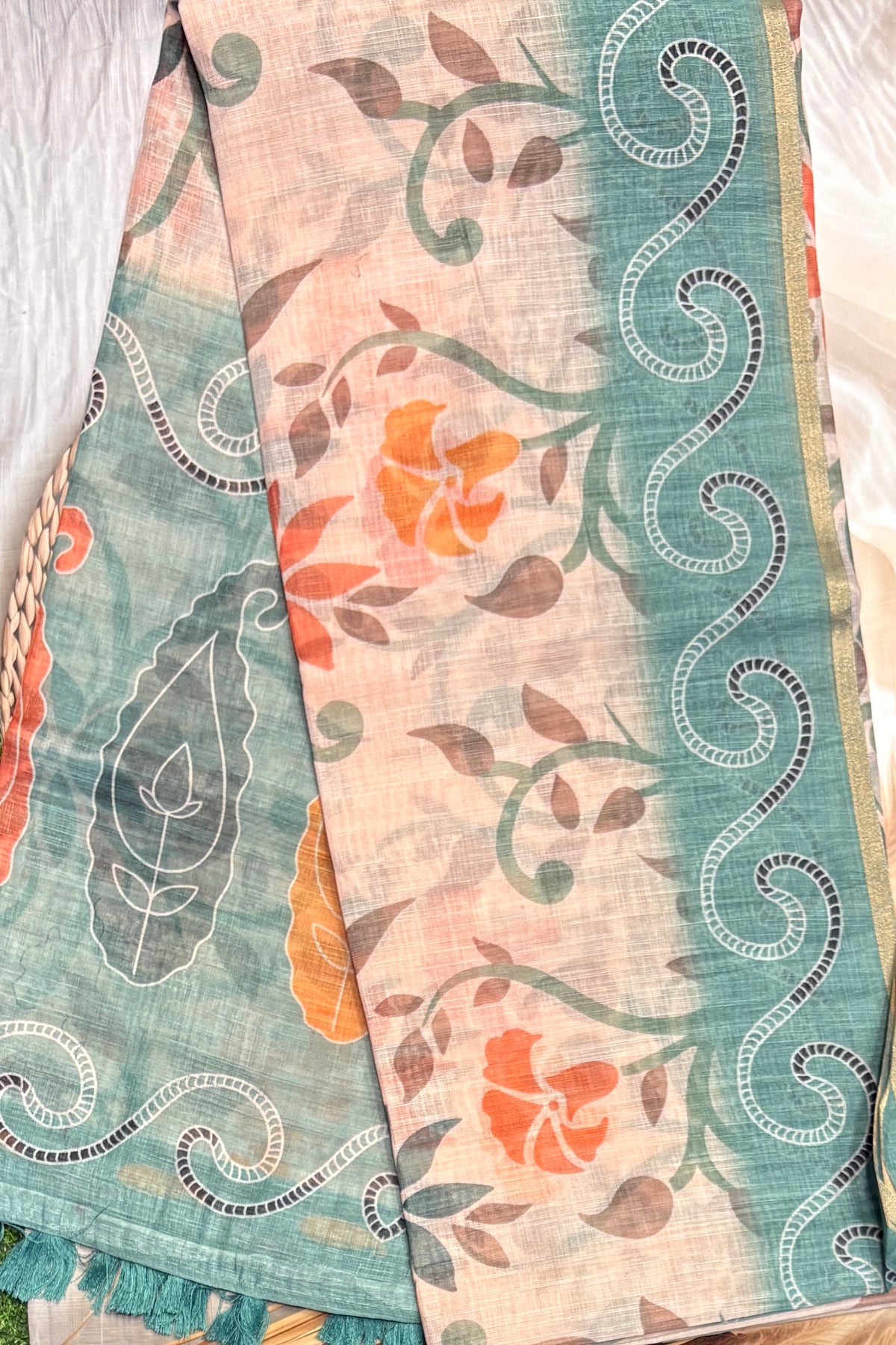 Premium Linen Cotton Saree - Open View