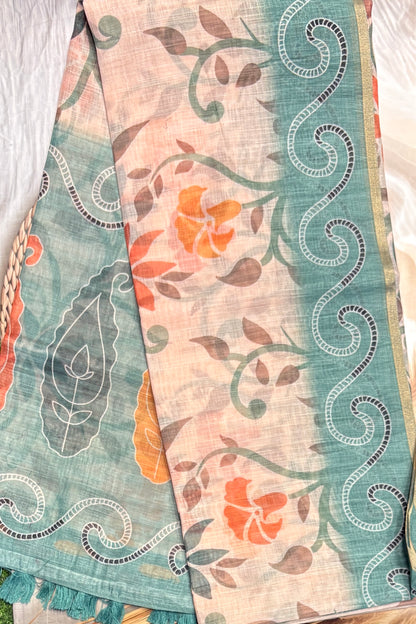 Premium Linen Cotton Saree - Open View