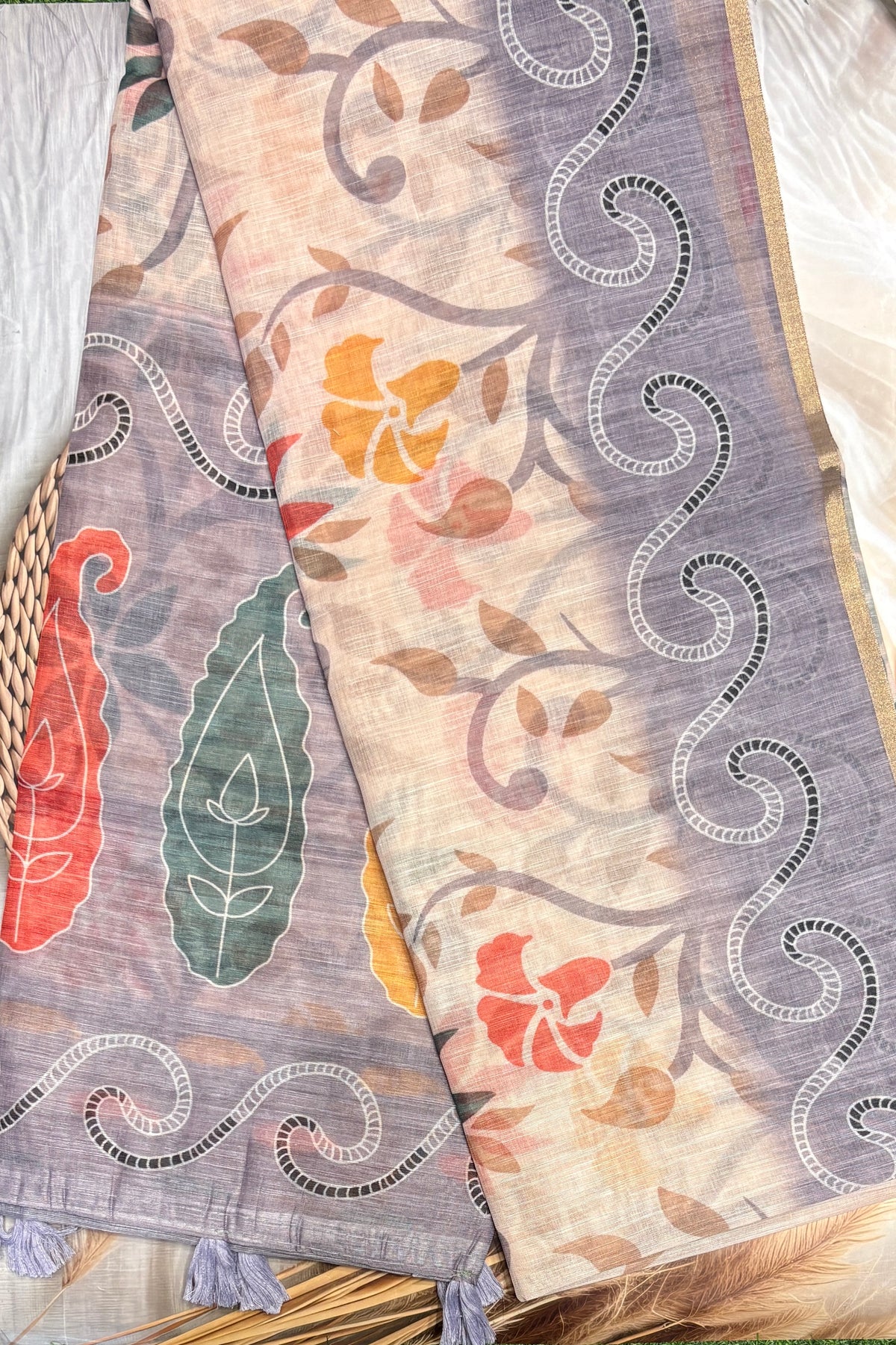 Premium Linen Cotton Saree - Open View