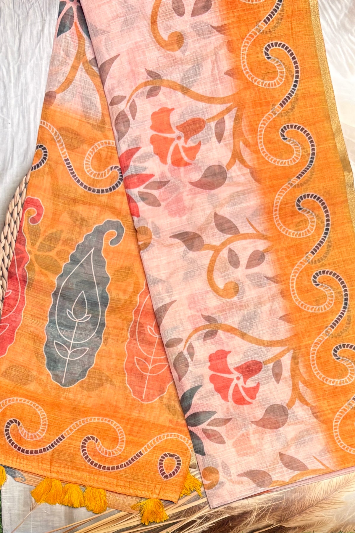 Premium Linen Cotton Saree - Open View