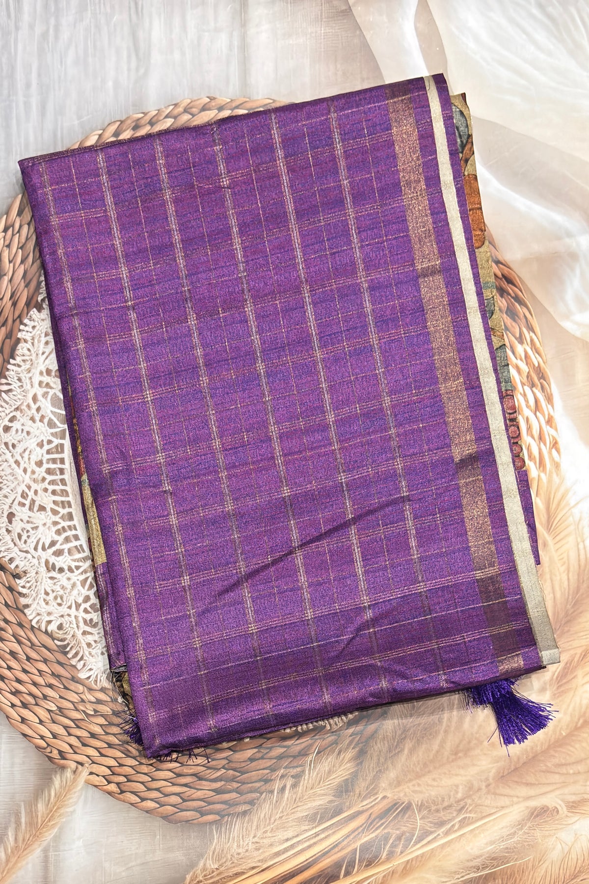 Matka Tussar Silk- Purple Dual Tone with Gold-MBSP08