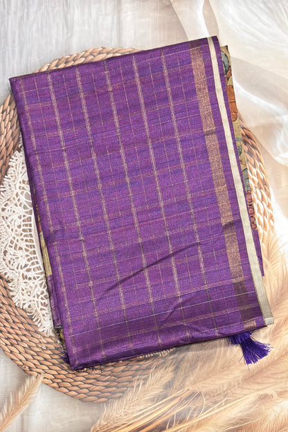 Matka Tussar Silk- Purple Dual Tone with Gold-MBSP08