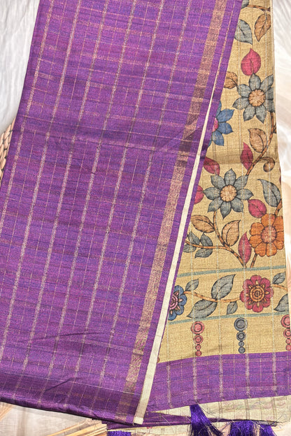 Matka Tussar Silk- Purple Dual Tone with Gold-MBSP08