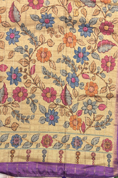 Matka Tussar Silk- Purple Dual Tone with Gold-MBSP08