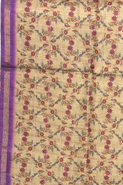 Matka Tussar Silk- Purple Dual Tone with Gold-MBSP08