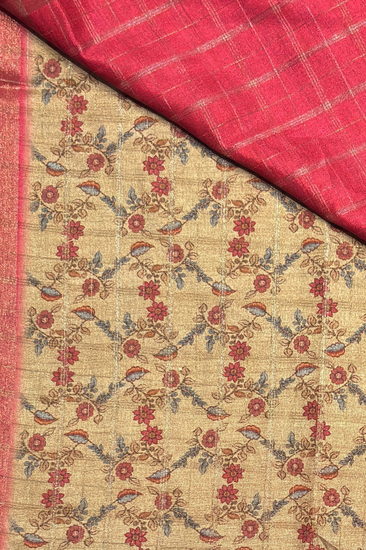 Matka Tussar Silk- Tomato Red with Gold-MBSP07