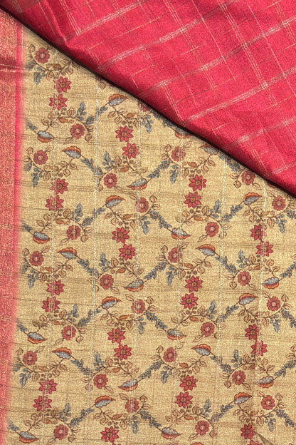 Matka Tussar Silk- Tomato Red with Gold-MBSP07