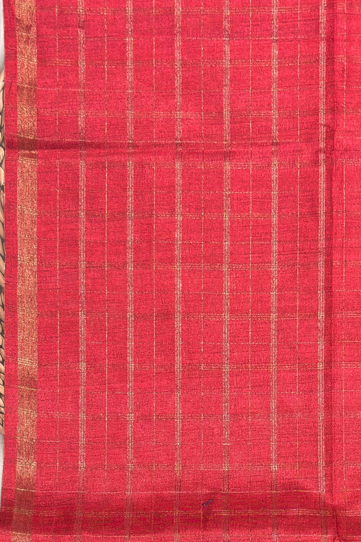 Matka Tussar Silk- Tomato Red with Gold-MBSP07