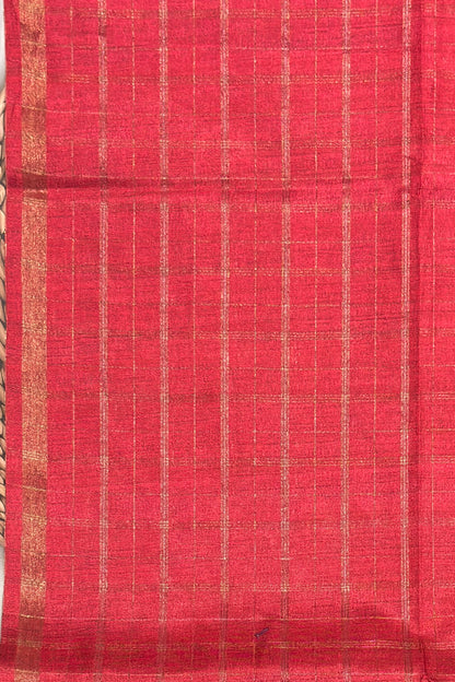 Matka Tussar Silk- Tomato Red with Gold-MBSP07