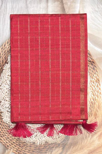 Matka Tussar Silk- Tomato Red with Gold-MBSP07